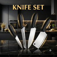 4-Piece Premium Stainless Steel Kitchen Knife Set | Chef, Bread, Utility & Cleaver Knife | Ultra Sharp Non-Slip Handle